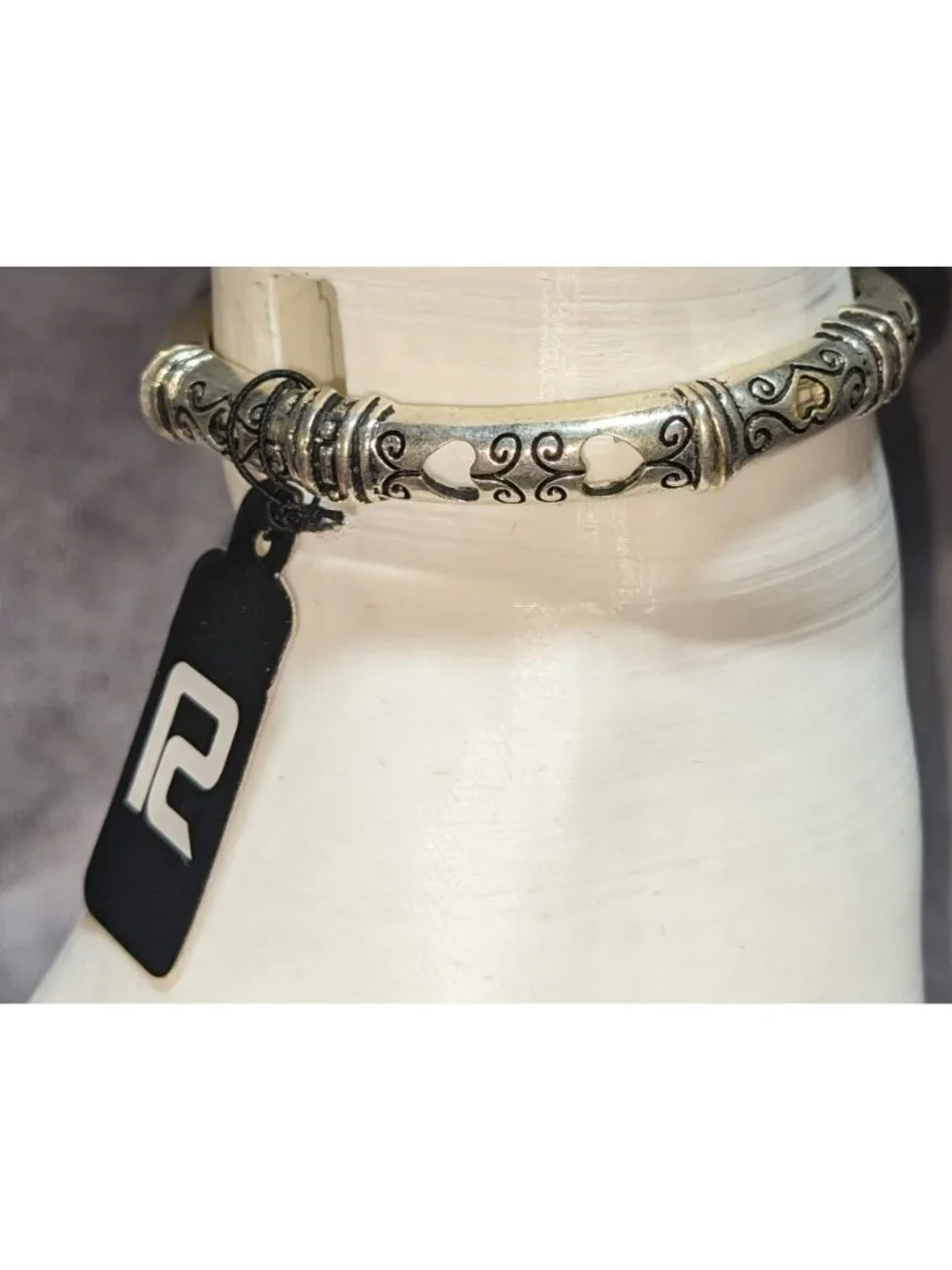 Boho Tribal Argento R2 Silver Tone Etched Stretch Bangle Bracelet